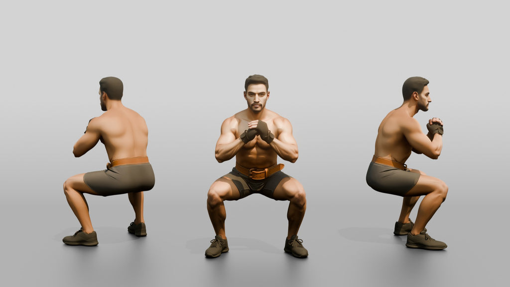 Man Squatting with Fitness Gloves
