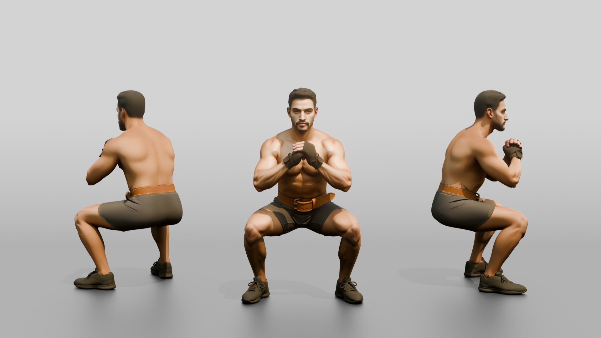 Man Squatting with Fitness Gloves
