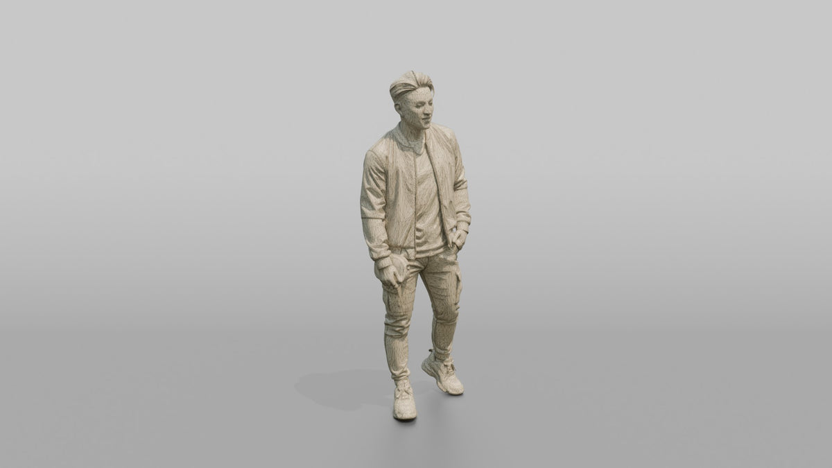 Patron Man Striking A Confident Pose In A Colorful Holographic Jacket - wireframe topology preview