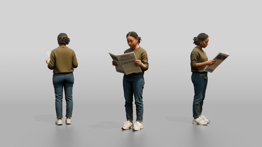 Homeless Woman Reading a Folded Newspaper