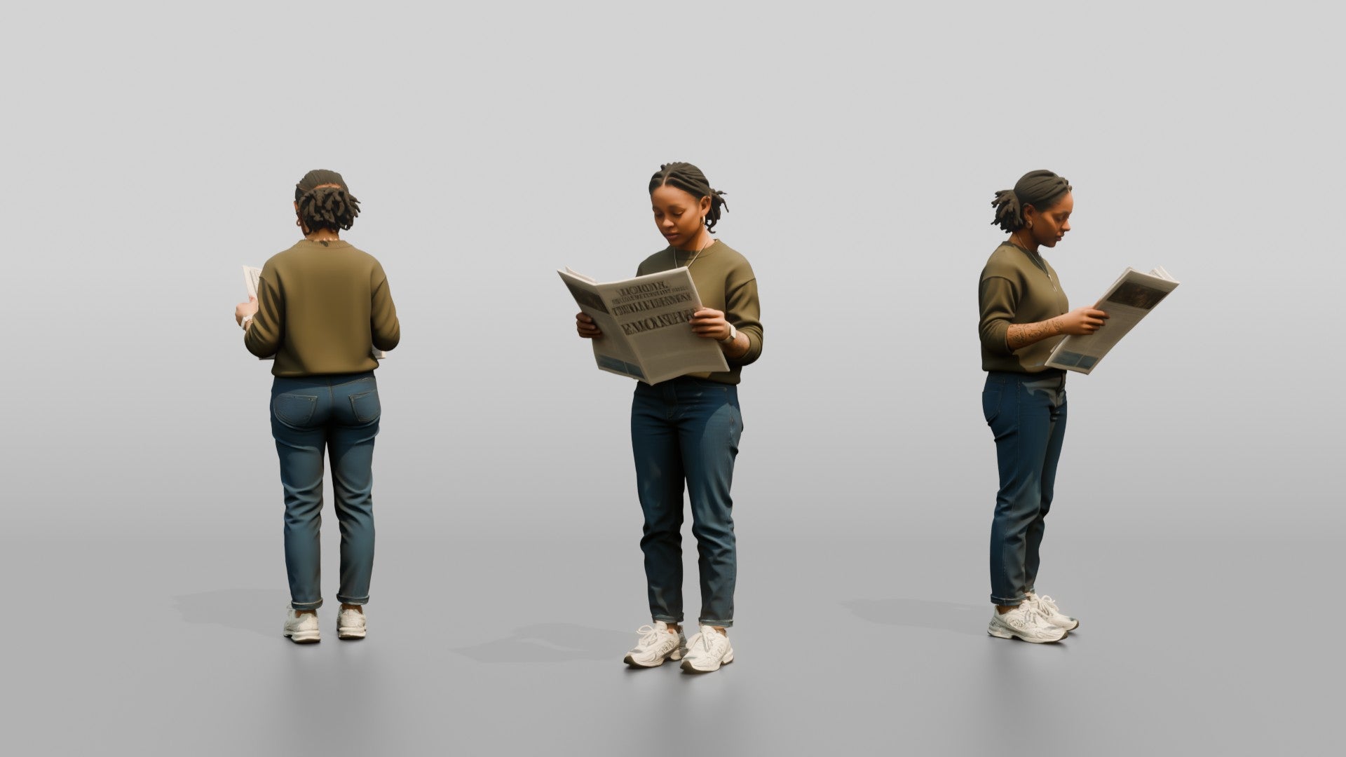 Homeless Woman Reading a Folded Newspaper