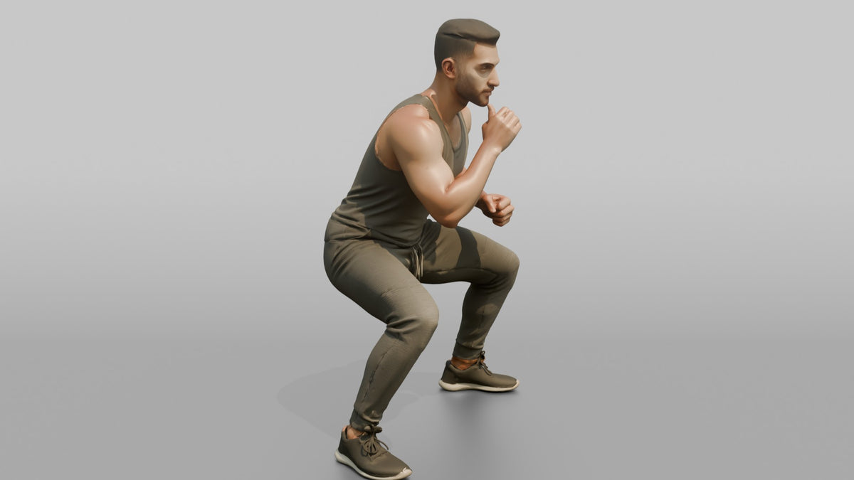 Fitness Influencer Man Doing A Wide-stance Squat - 3D character model, view 2