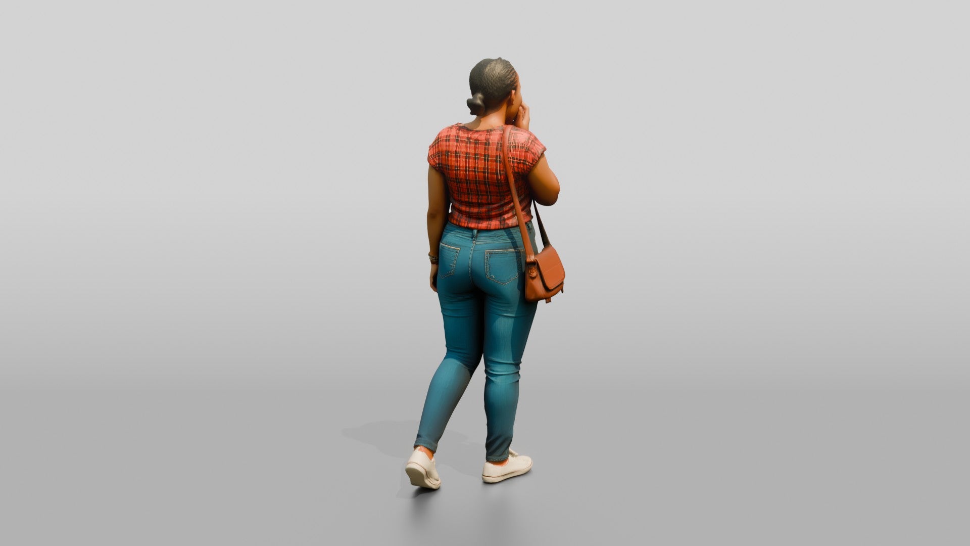 African Woman Eating an Apple in a Plaid Top