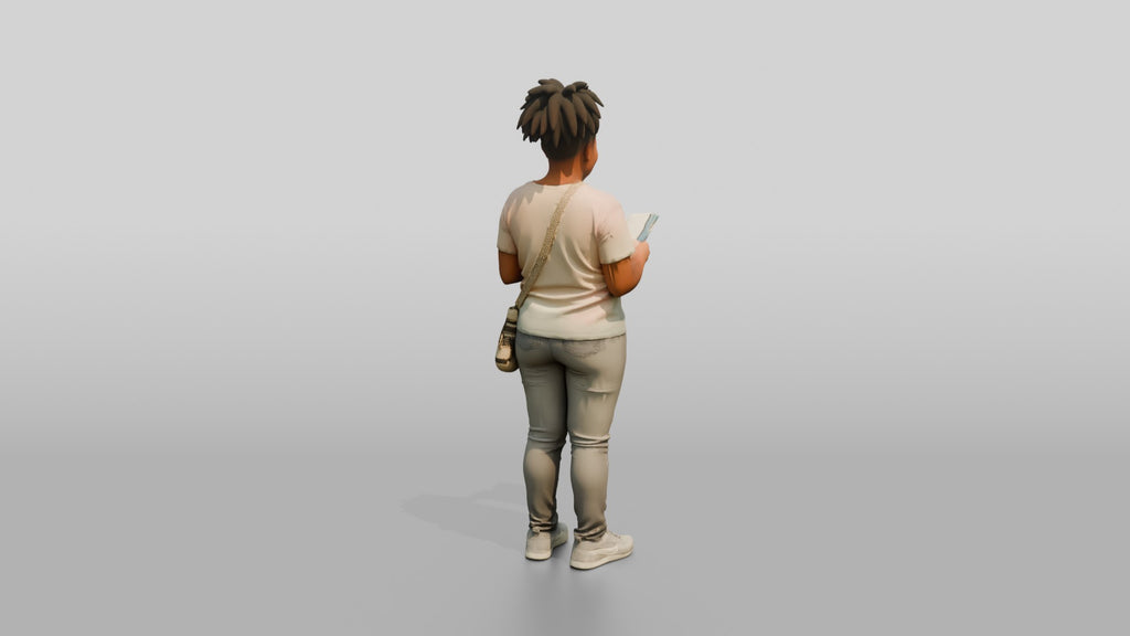 Plus-Size Black Woman with Dreadlocks Standing Reading a Book