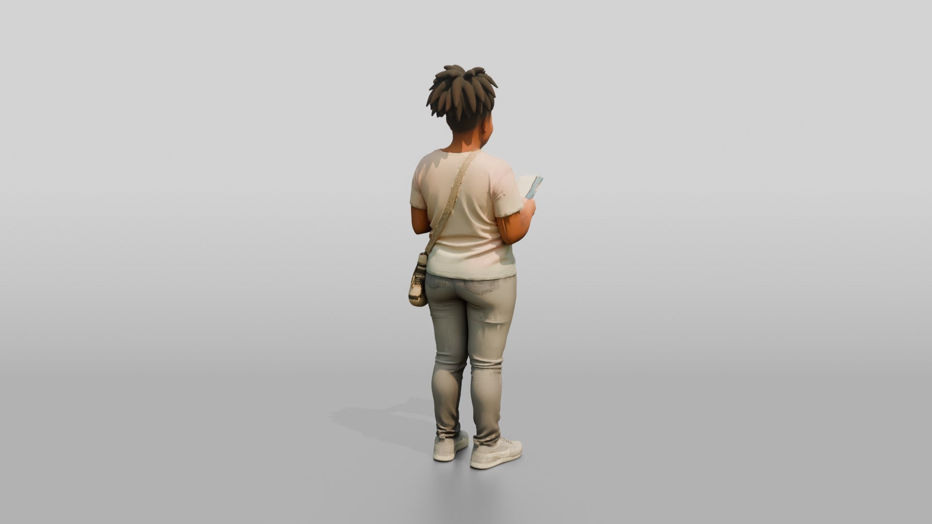 Plus-Size Black Woman with Dreadlocks Standing Reading a Book