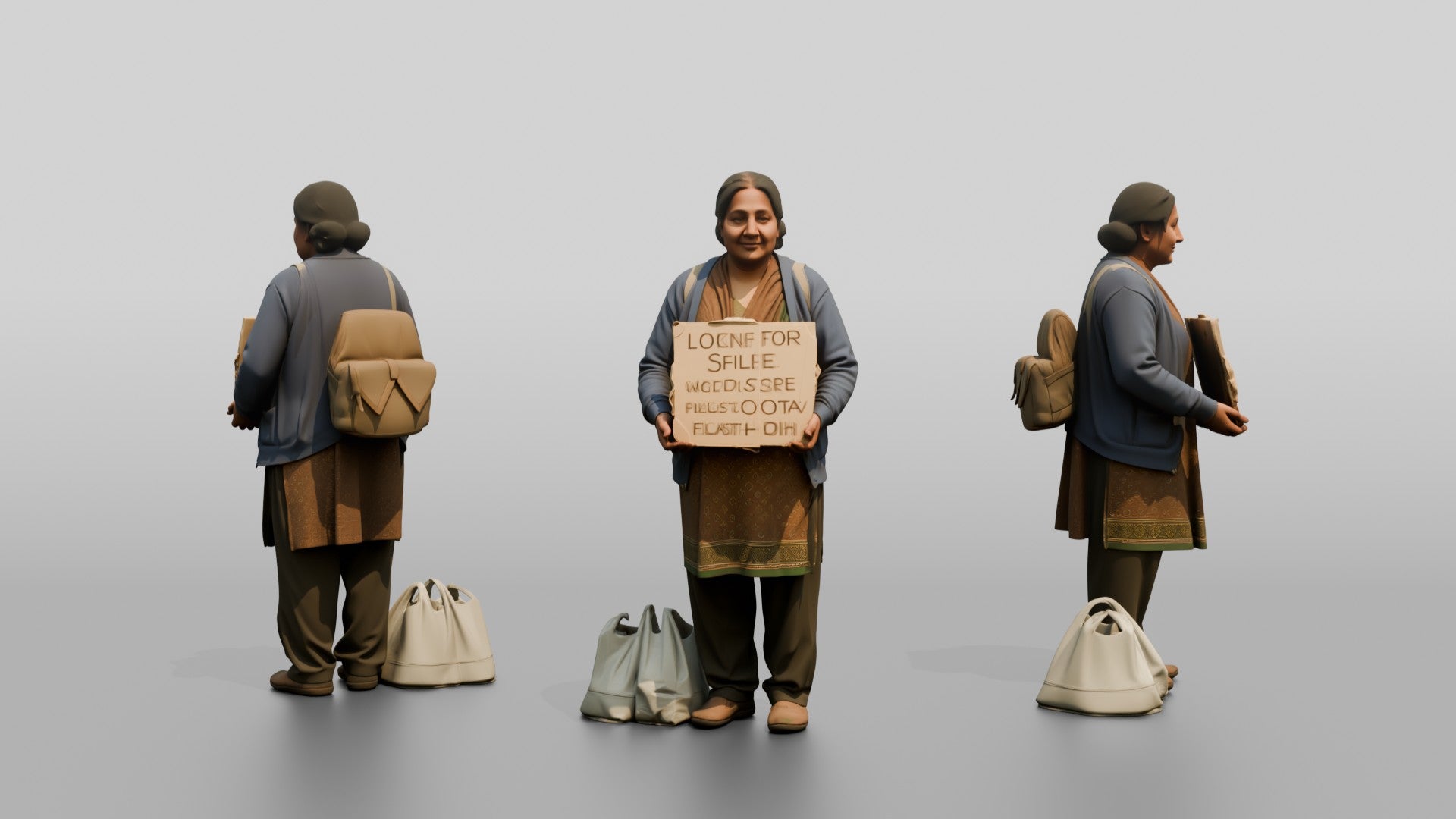 Homeless Woman Holding a Sign Looking for Shelter