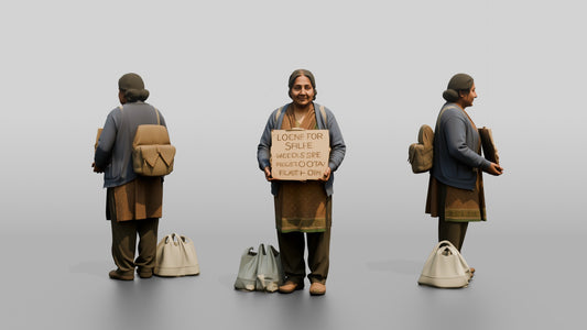 Homeless Woman Holding a Sign Looking for Shelter