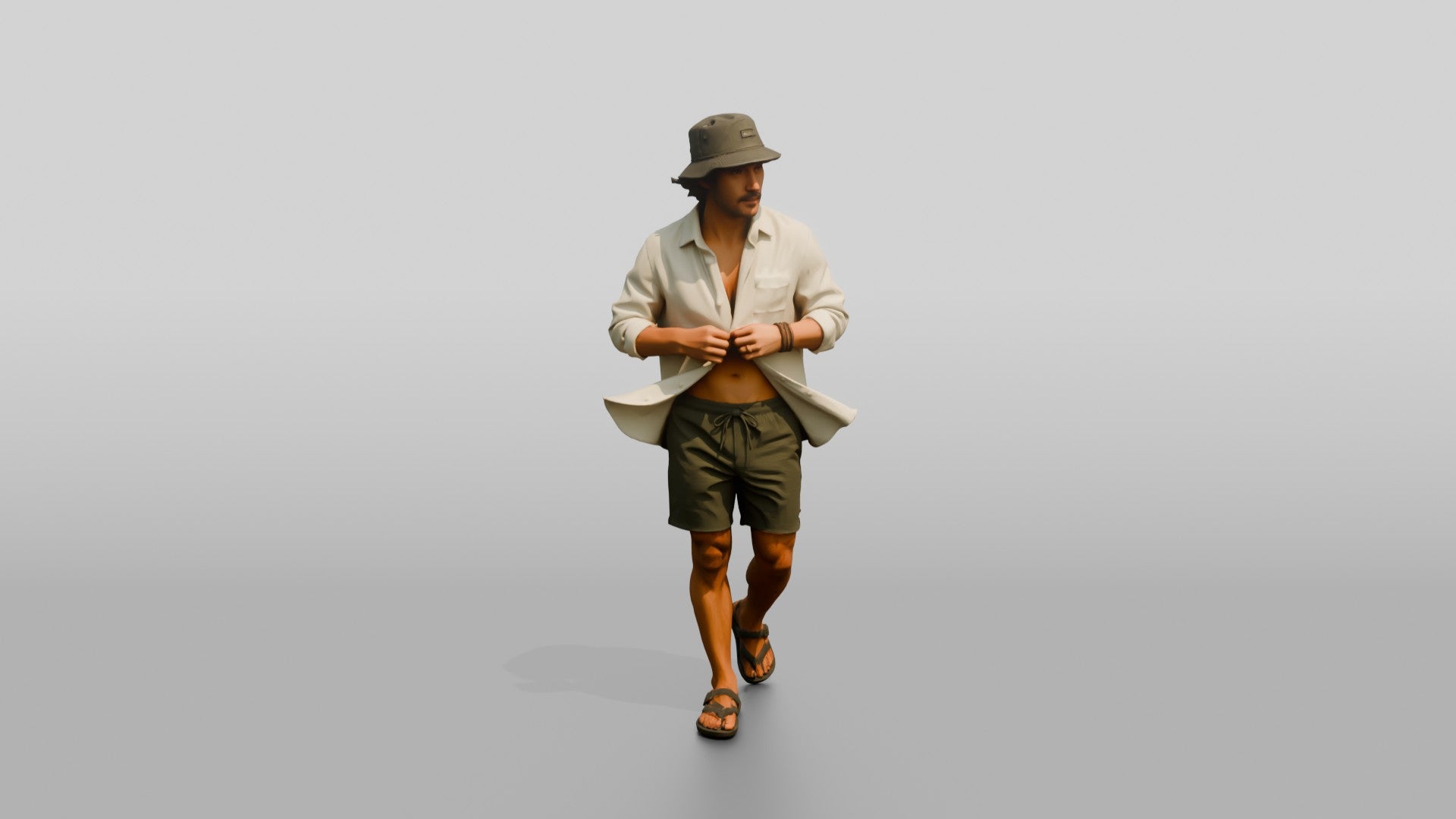 Man Unbuttoning Oversized Linen Shirt
