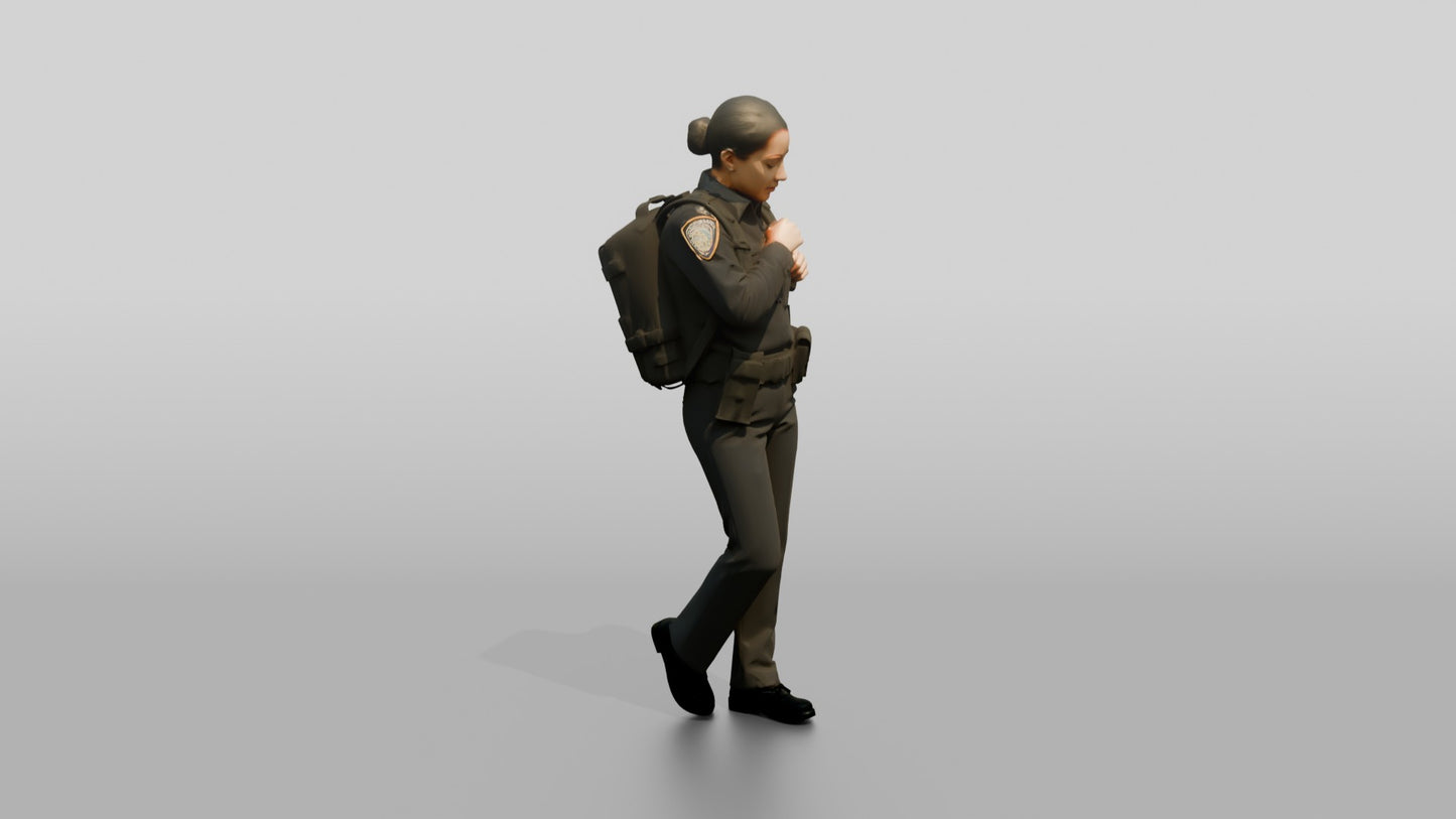 Female Police Officer Adjusting a Backpack