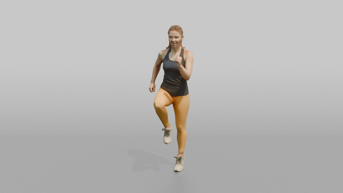Cardio Athlete Woman Jogging In Place, Arms Bent - 3D character model, view 4