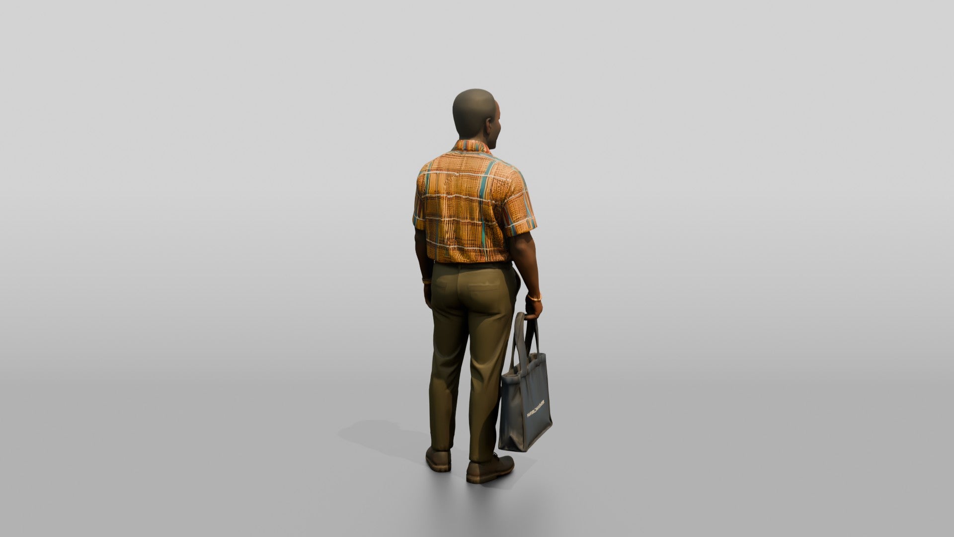 African Man in a Kente Print Shirt with a Shopper Bag