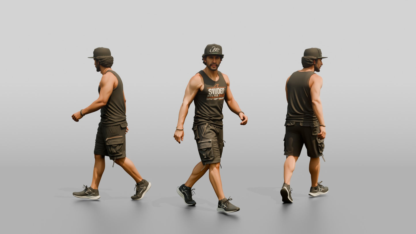 Latino Man Walking the Boardwalk in Graphic Tank Top