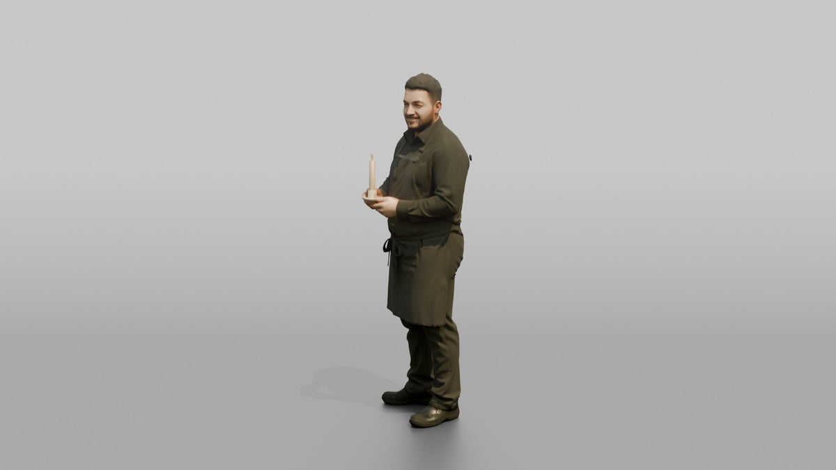 Server Woman Holding A Lit Candle For A Table Setting - 3D character model, view 4