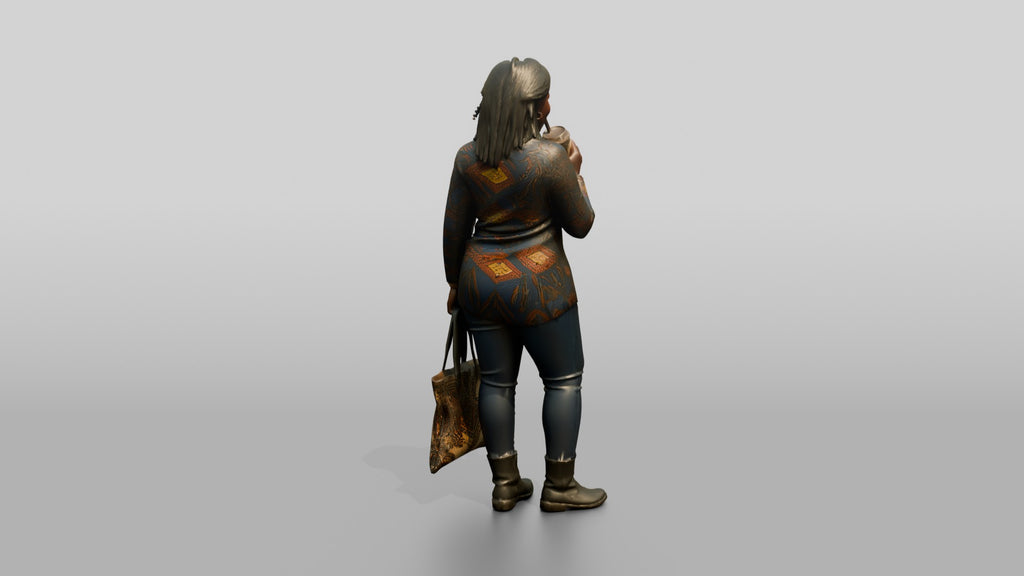 Curvy African Woman Drinking Iced Coffee in a Print Tunic