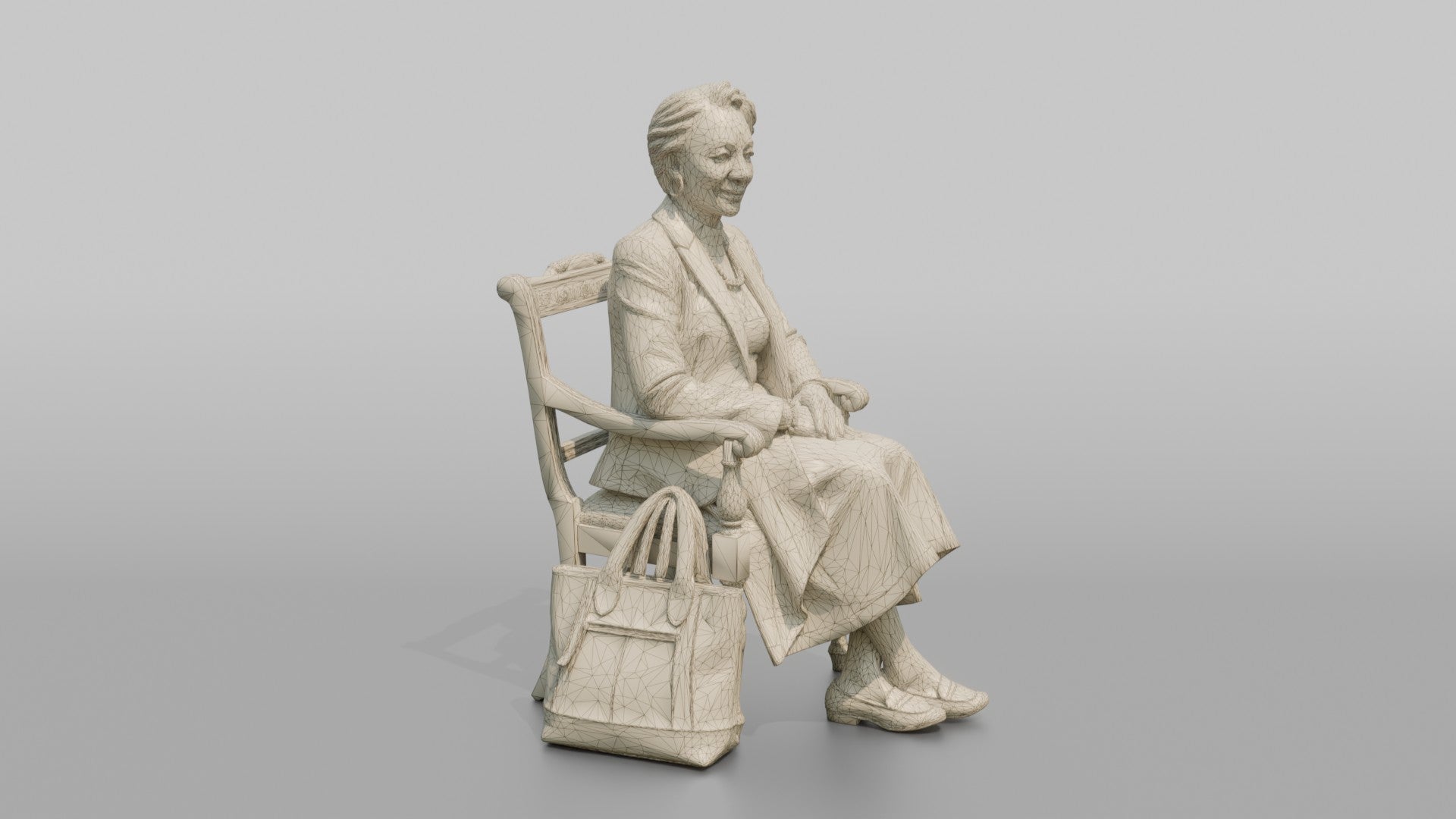African Senior Woman Seated with Leather Tote Bag