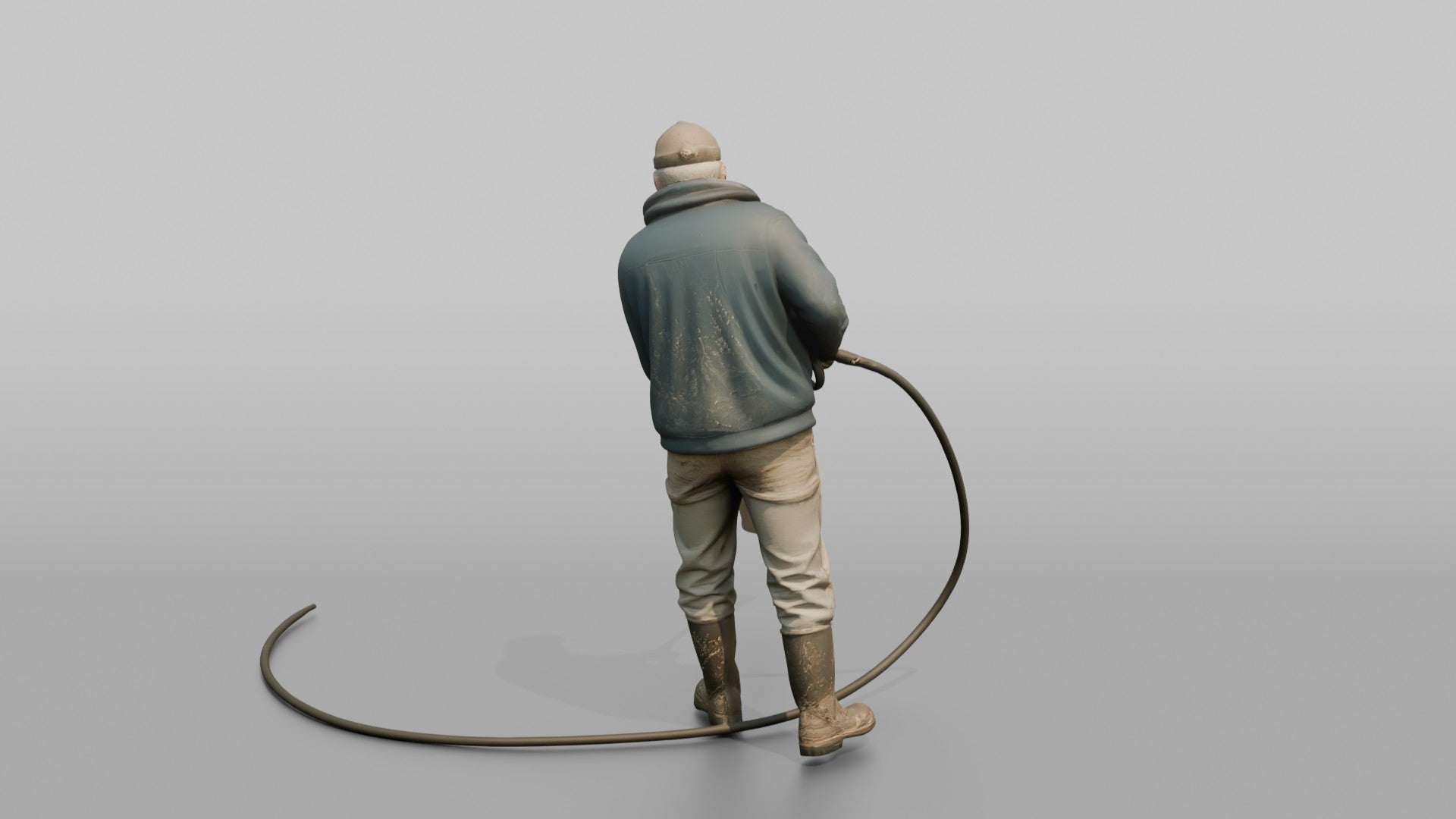 Farmer Spraying Down Concrete Barn Floor