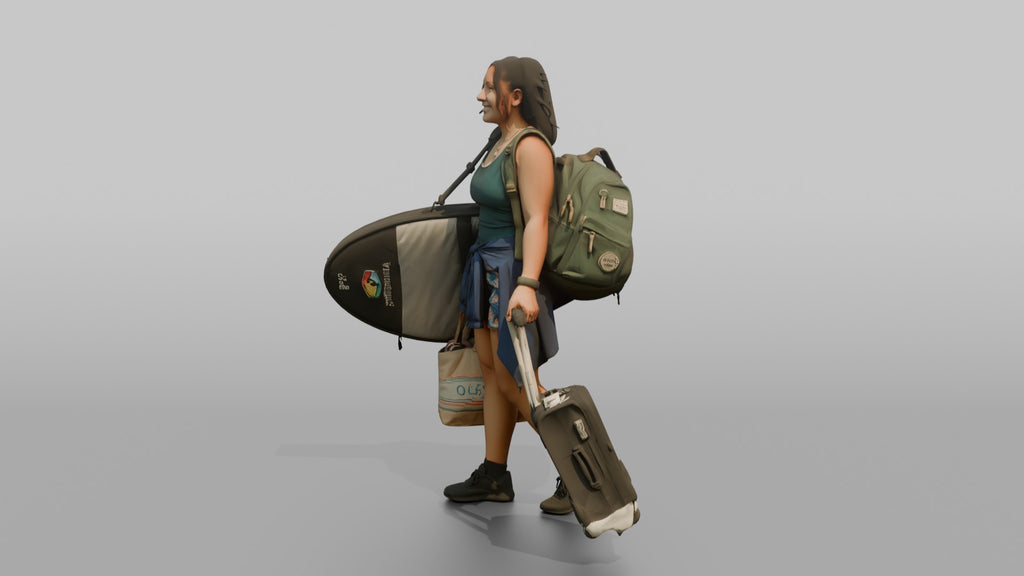 Traveler Carrying A Surfboard Bag