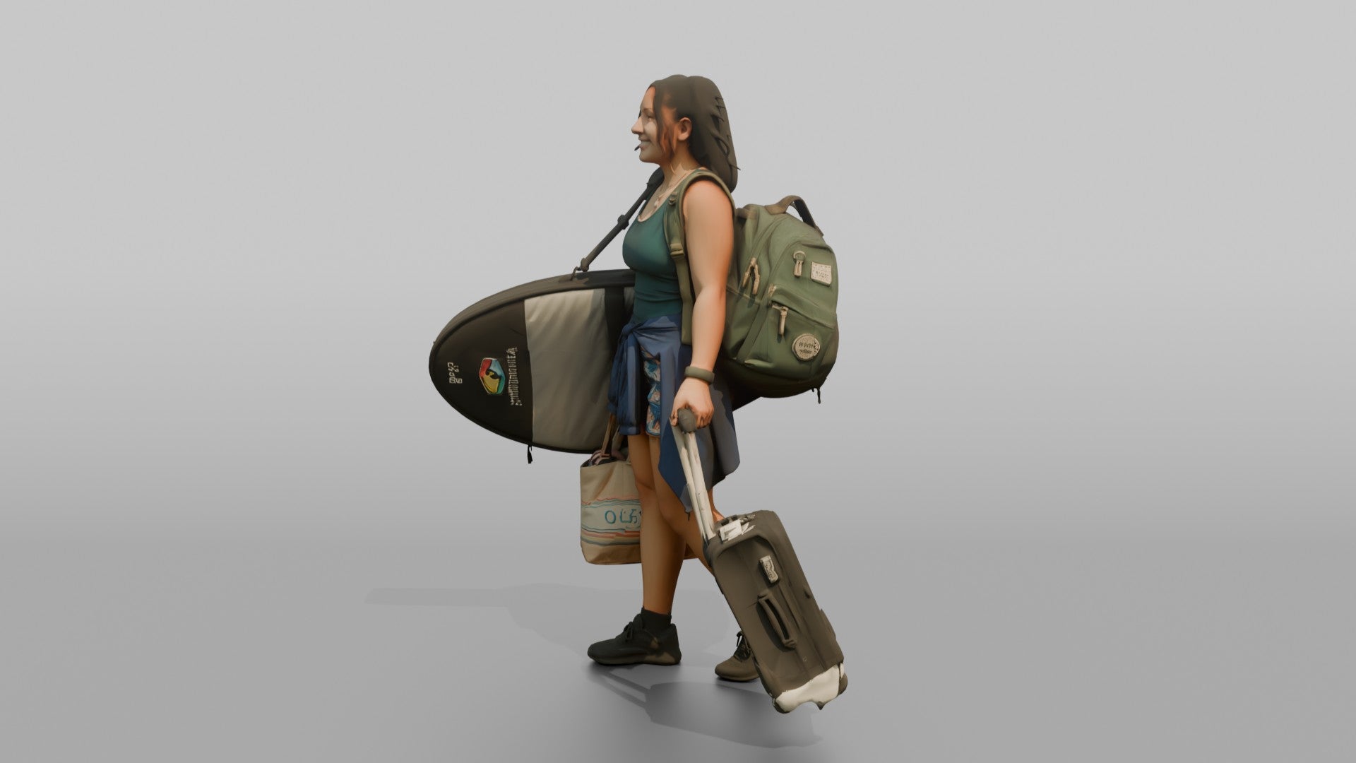 Traveler Carrying A Surfboard Bag
