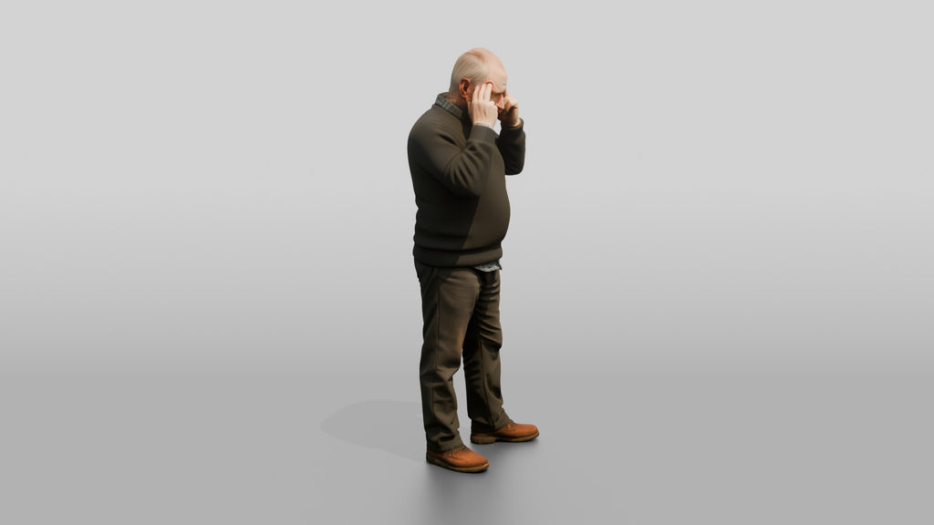 Homeless Man Looking Thoughtful While Rubbing His Temples