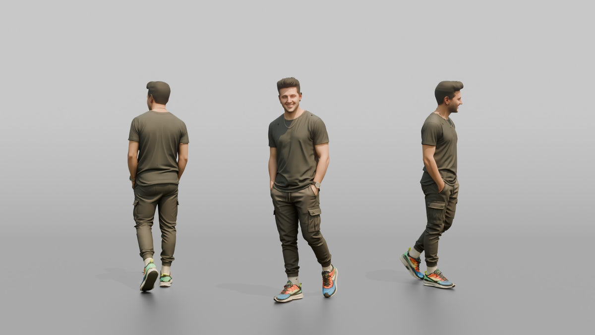 Patron Man Striking A Confident Pose, Colorful Sneakers And Joggers - 3D character model, view 1