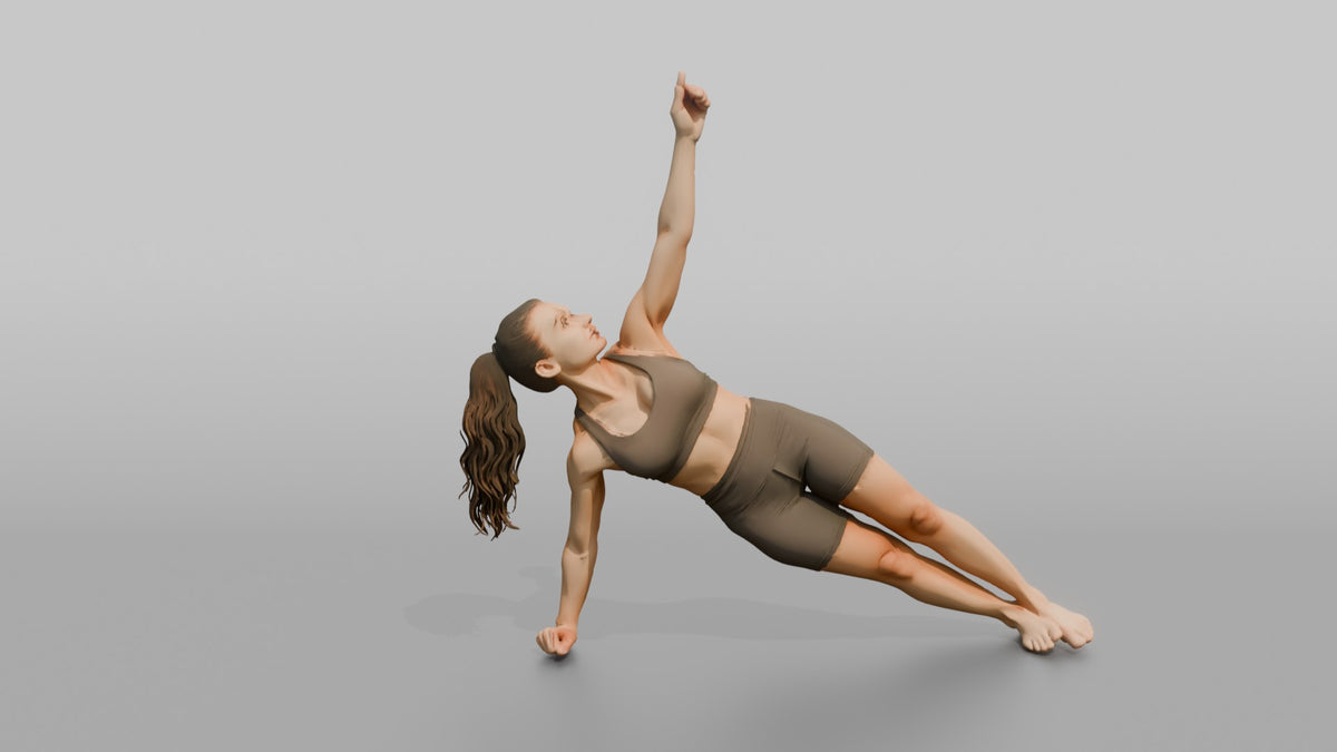 Fitness Influencer Woman Holding A Side Plank - 3D character model, view 5