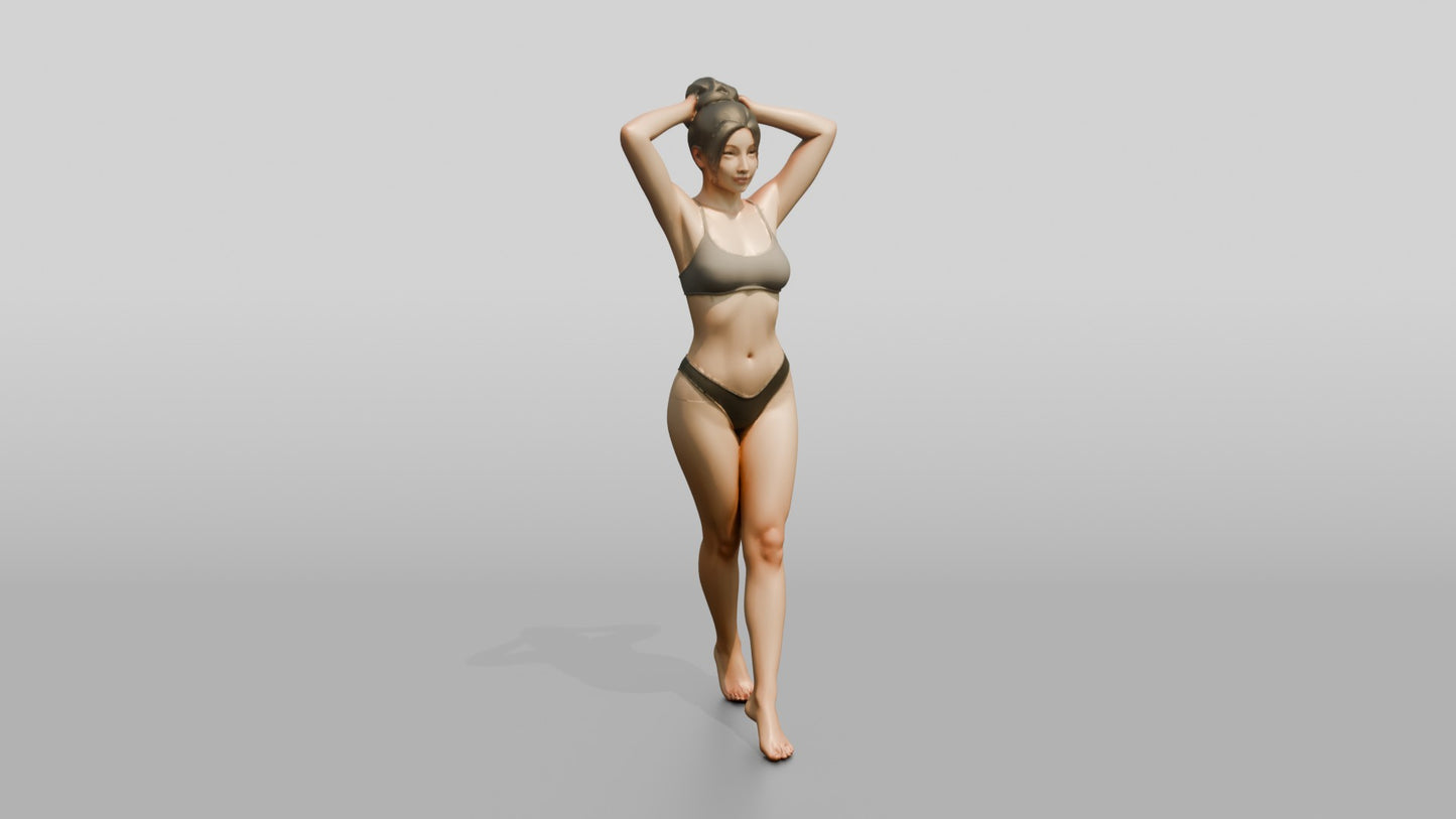 Woman in Olive Two-Piece Swimsuit Arms Raised