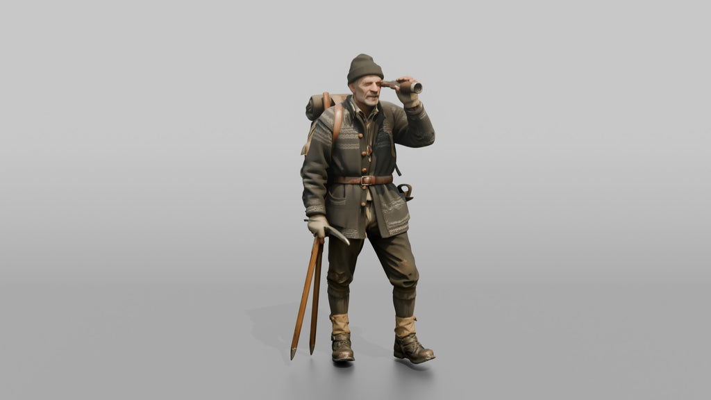 Mountaineer Looking Through a Monocular