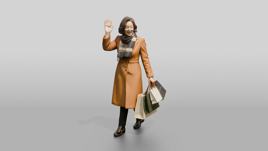Woman Waving in Camel Wool Coat