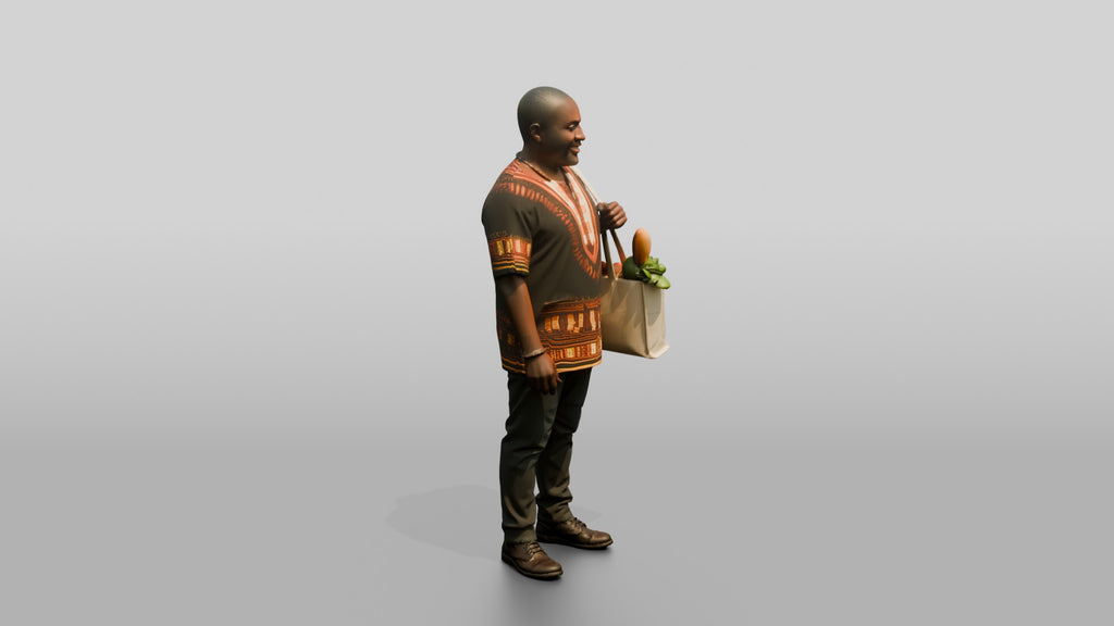 African Man in a Dashiki Shirt Carrying Groceries