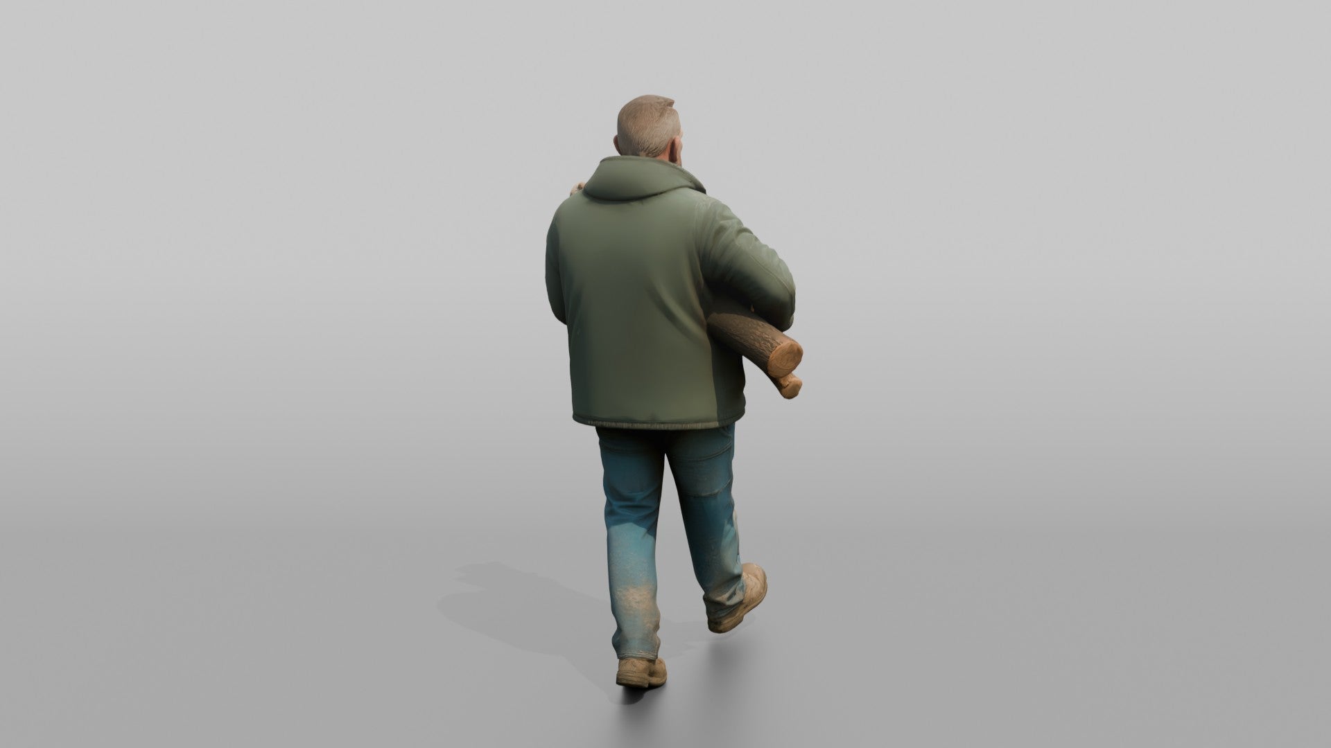 Farmer Carrying Armful Of Thick Hardwood Logs
