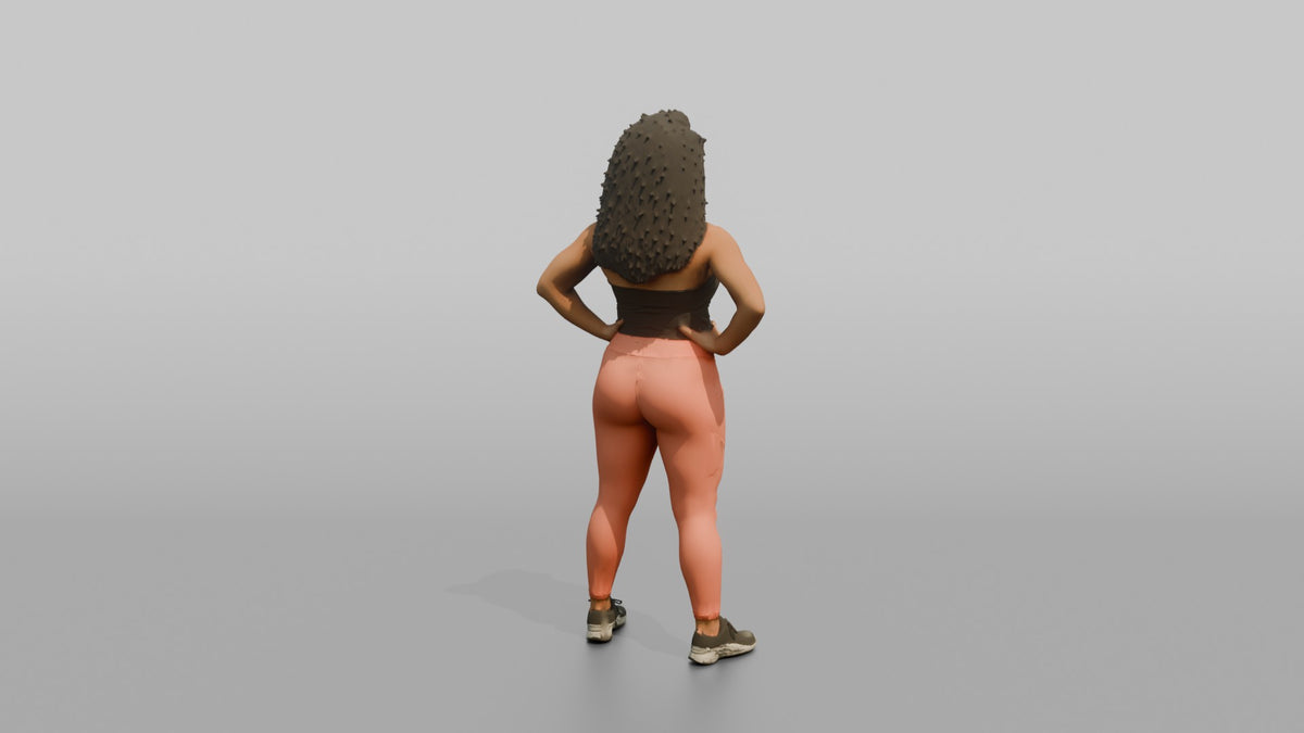 Physique Model Woman Standing With Hands On Hips, Chest Out, Confident Pose - 3D character model, view 3