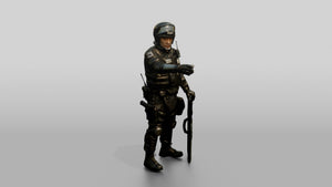 Riot Police Officer with Shield - 3D character model, view 1