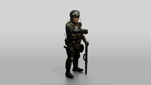 Riot Police Officer with Shield - 3D character model, view 1