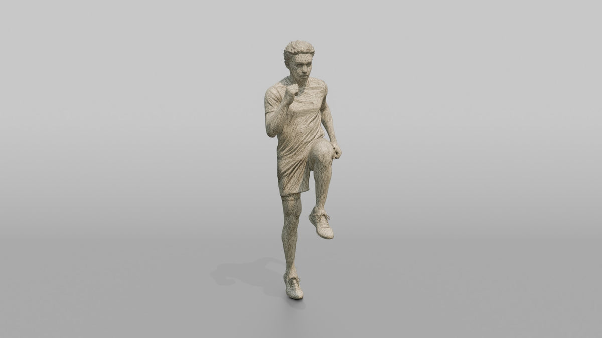 Bodyweight Athlete Man Doing A Standing Knee Raise - wireframe topology preview