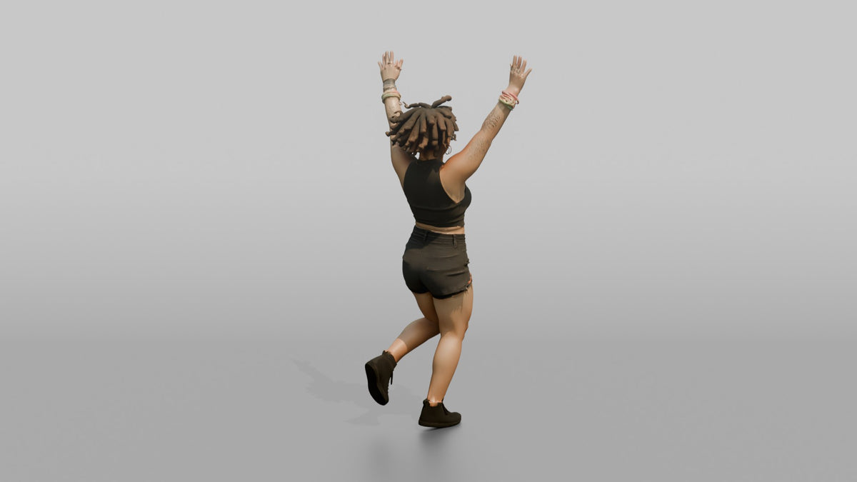Patron Woman Dancing With Both Hands Up, Glow Stick Bracelets Visible - 3D character model, view 3