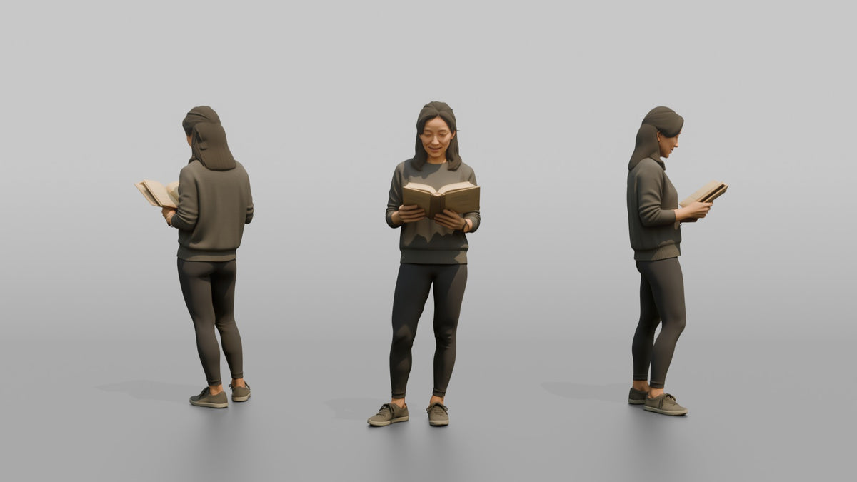Mother Holding An Open Book, Reading - 3D character model, view 1