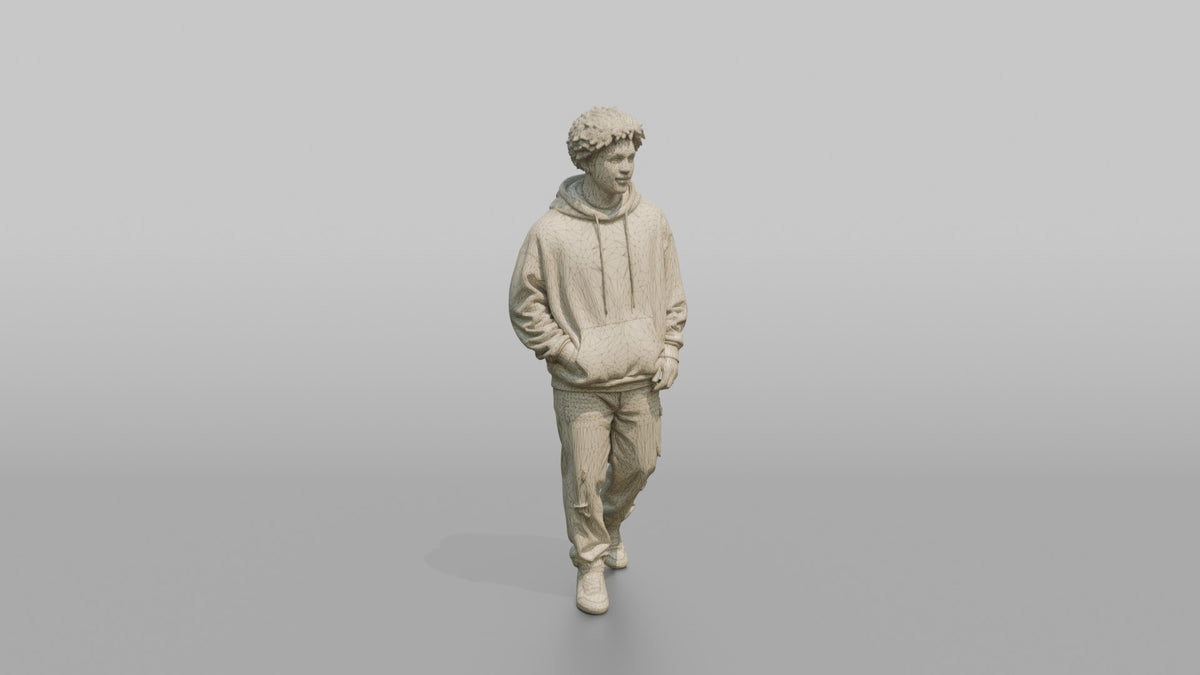 Patron Man Striking A Confident Urban Pose In An Oversized Colorful Hoodie - wireframe topology preview