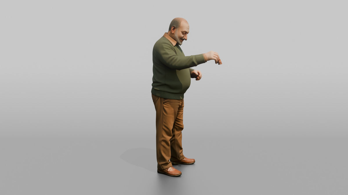 Grandfather Holding A Chess Piece, Mid-move Over An Unseen Board - 3D character model, view 2