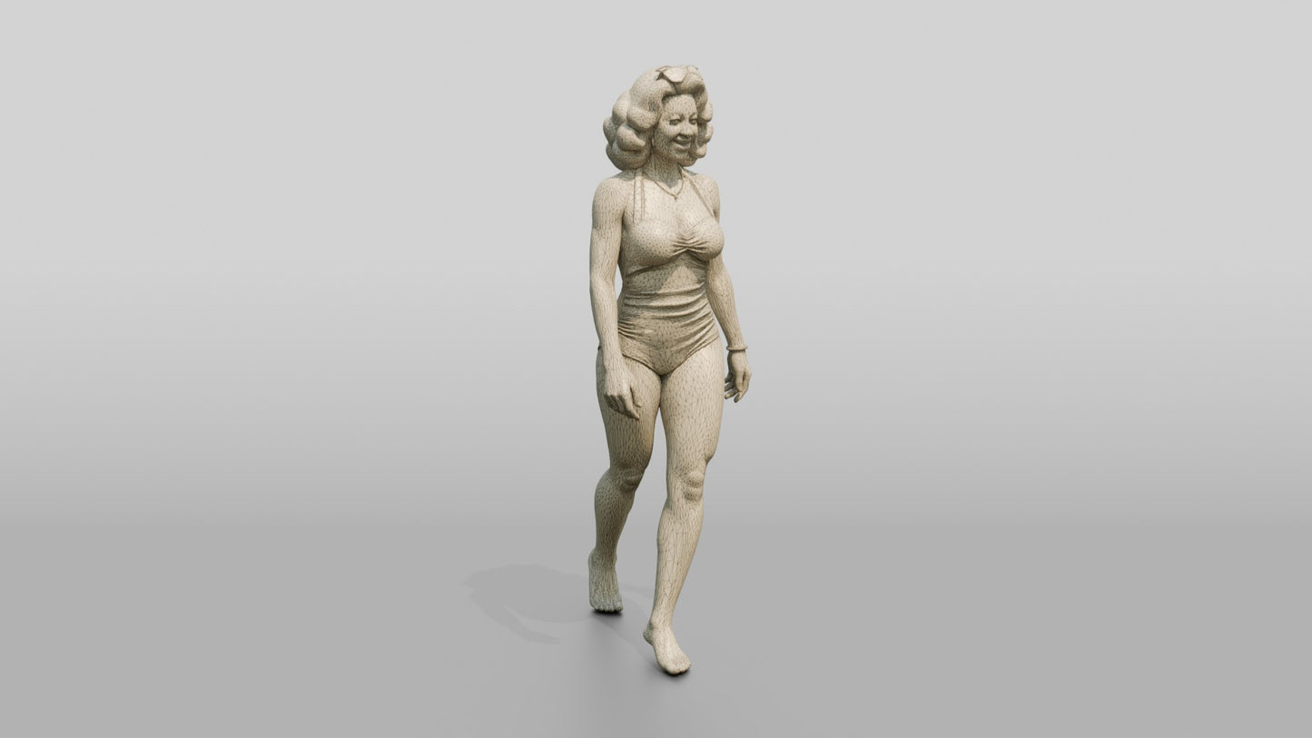 Woman in Cream Swimsuit Walking Barefoot
