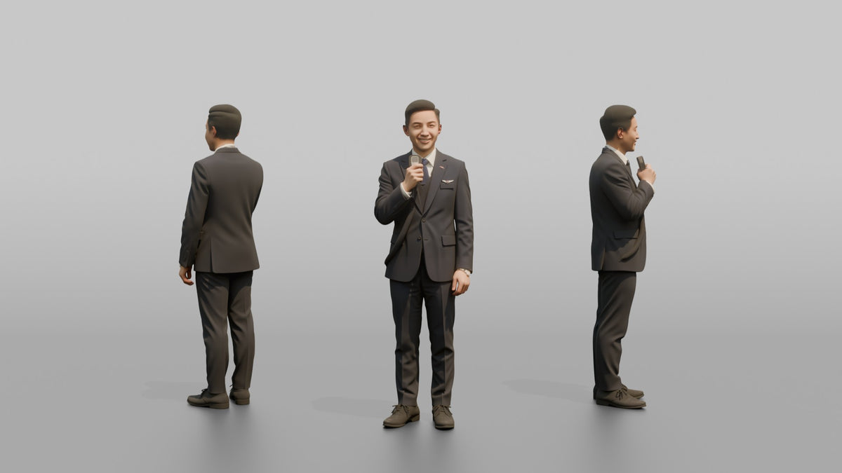 Black Flight Attendant Placing a Bag in the Overhead Bin - 3D character model