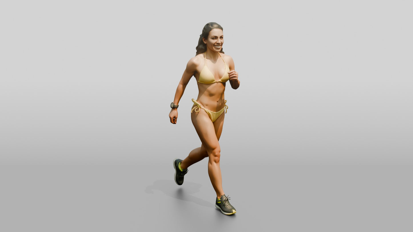 Latina Woman in Yellow String Bikini Beach Walk