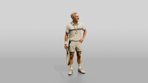Senior Tennis Player Smiling Up at the Stands - 3D character model, view 1