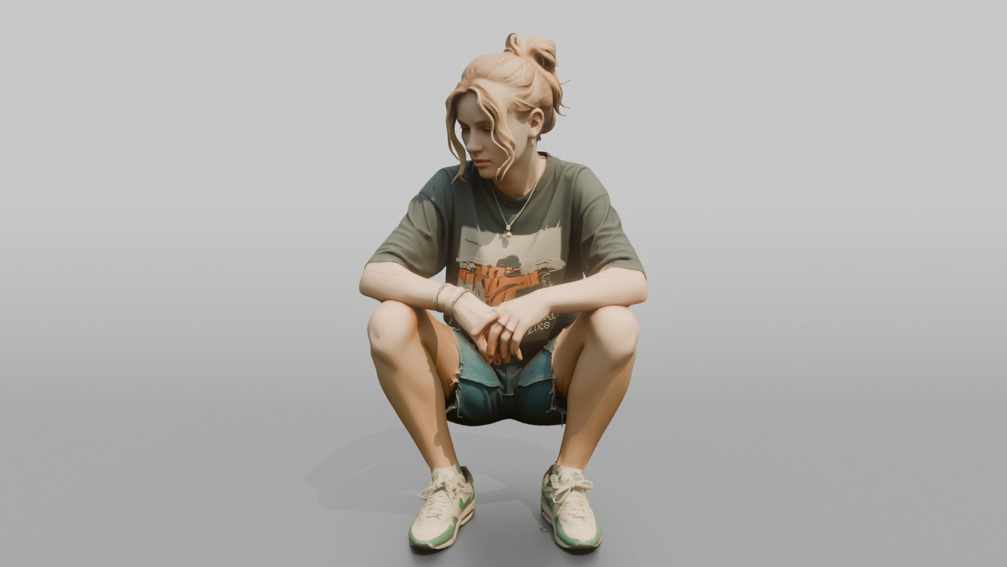 Teenager Sitting on a Curb in Streetwear