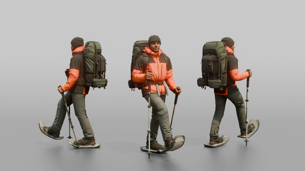 Winter Hiker Stepping Through Deep Snow