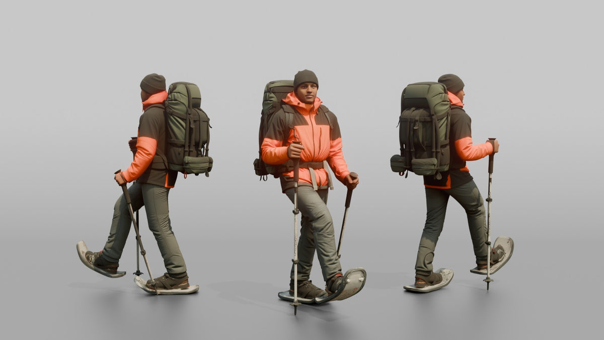 Winter Hiker Stepping Through Deep Snow - 3D character model