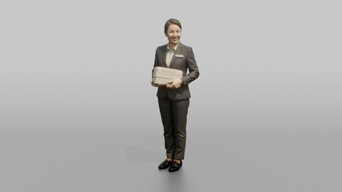 Receptionist Man Holding A Stack Of Registration Cards - 3D character model, view 5