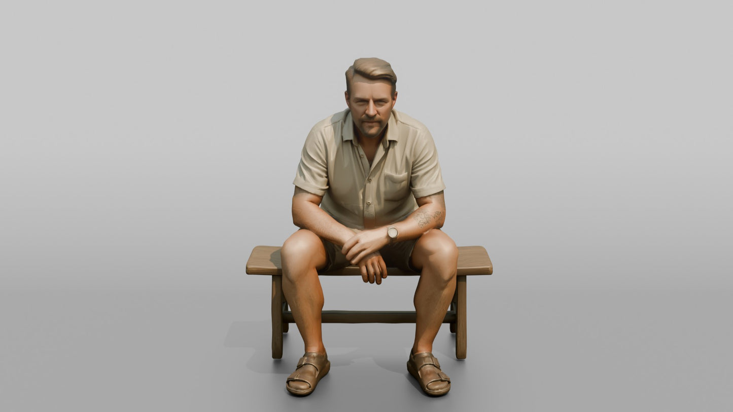 Scandinavian Man Sitting Relaxed on a Bench