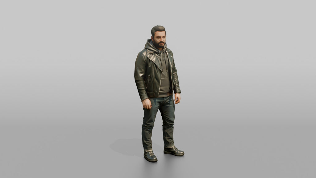 Man in Moto Jacket and Hoodie Standing