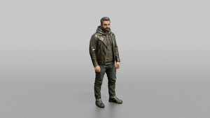 Man in Moto Jacket and Hoodie Standing - 3D character model, view 1