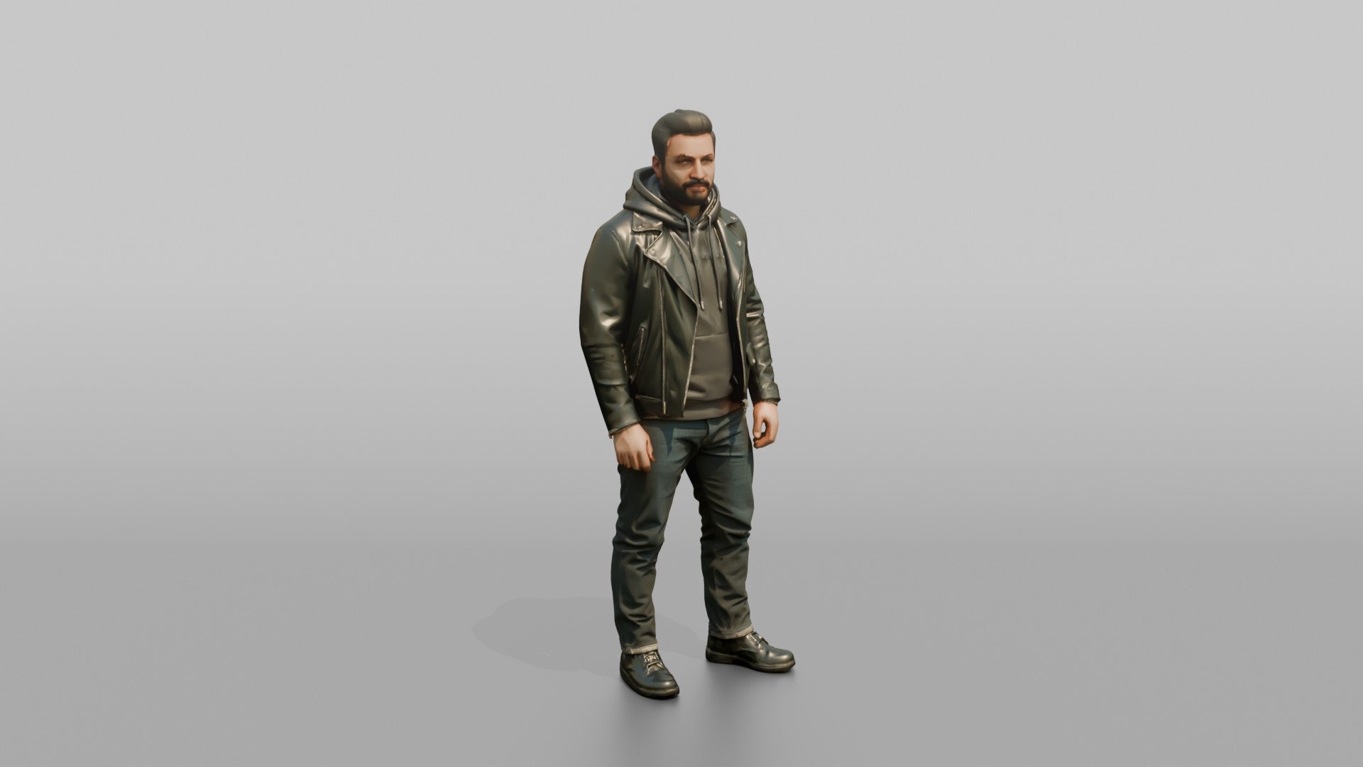 Man in Moto Jacket and Hoodie Standing
